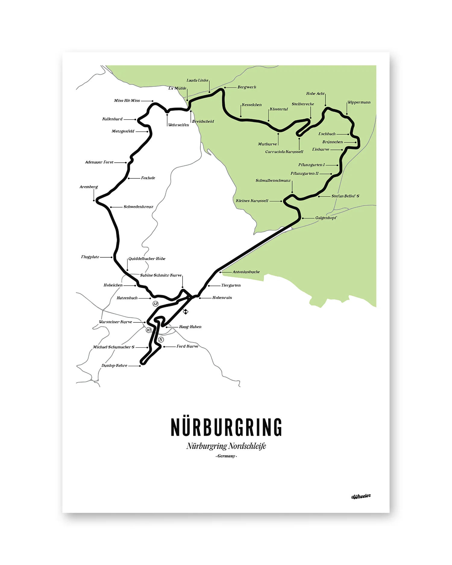 Nordschleife Circuit Print - White Map - Image 2